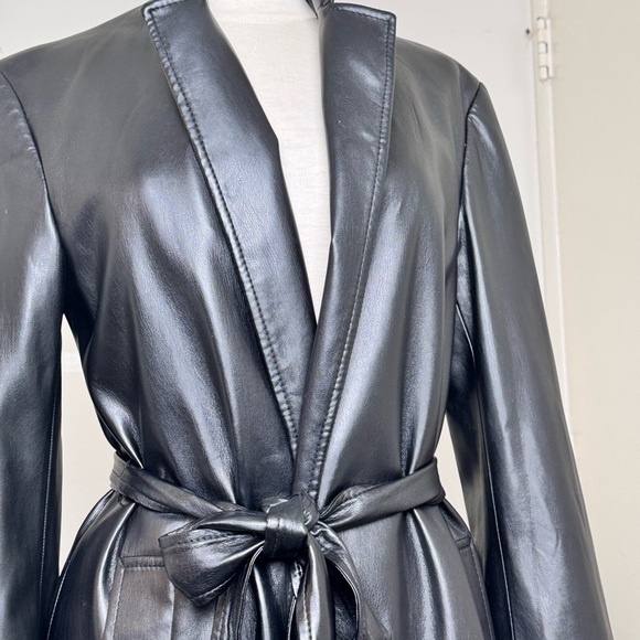 Zara long faux leather wrap coat with belt size m - Picture 3 of 5